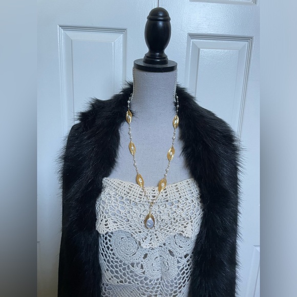 14k E Plated Gold single strand wire wrapped FWC Pearl pendant Necklace 28” - Picture 5 of 6